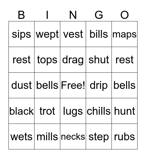 Vocabulary Bingo Card