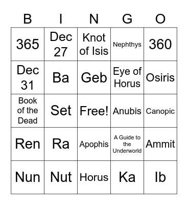 Egyptian Mythology Review Bingo Card