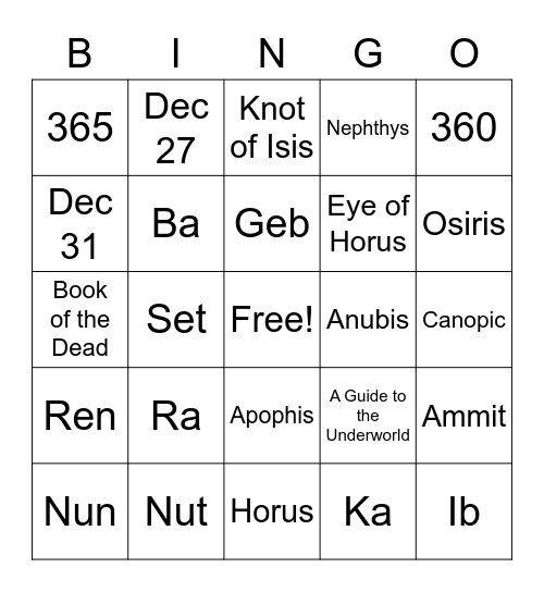 Egyptian Mythology Review Bingo Card