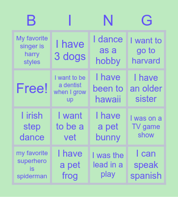 Miss. Heiters classroom fun fact bingo Card