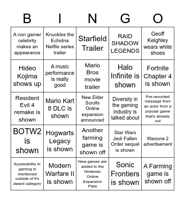 E3INGO Bingo Card