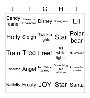 Christmas Light Bingo Card