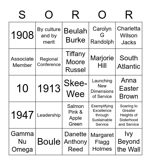 Alpha Kappa Alpha BINGO Card