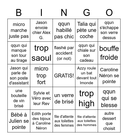 Party Noël Bingo Card