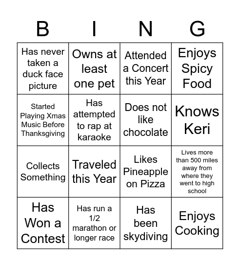 Untitled Bingo Card