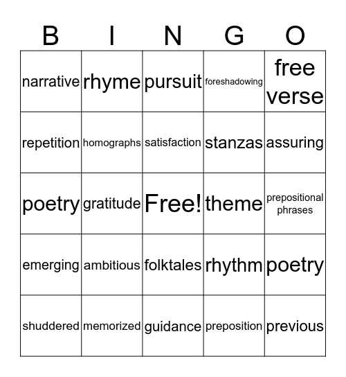 Samuel's bingo Card