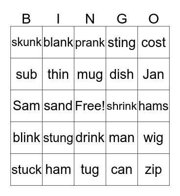 Vocabulary Bingo Card