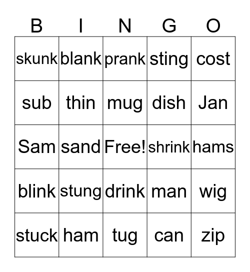 Vocabulary Bingo Card