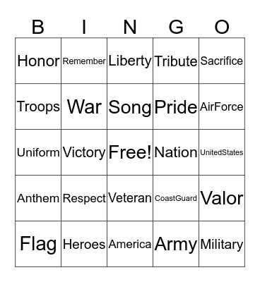Veteran's Day Bingo Card