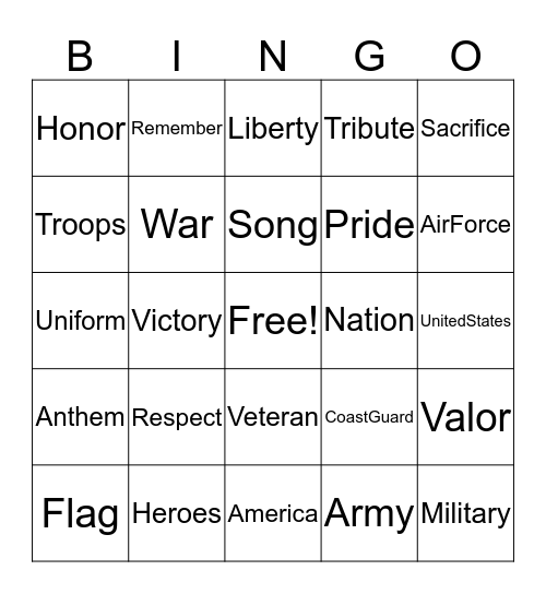 Veteran's Day Bingo Card