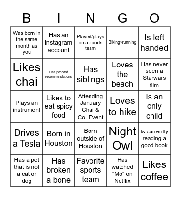 CHAI & CO. Bingo Card