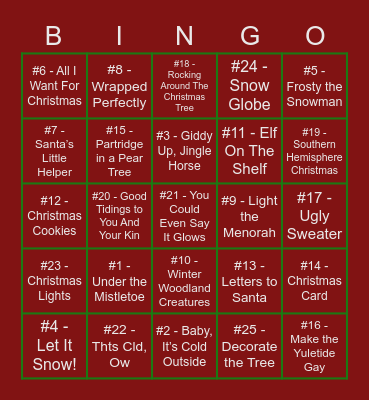 BAUBLE BINGO Card