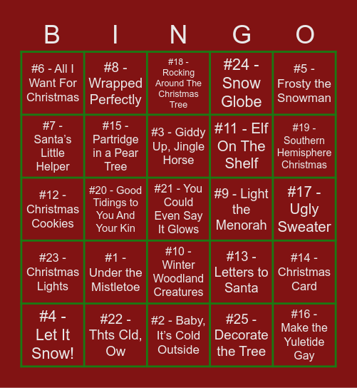 BAUBLE BINGO Card
