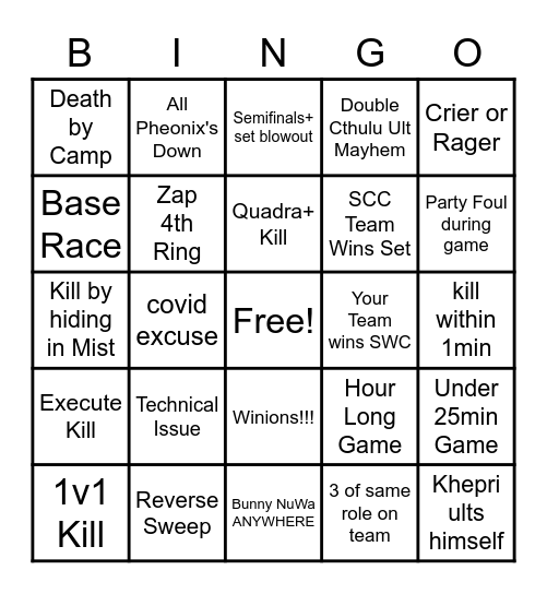 Super Smite Bingo Card