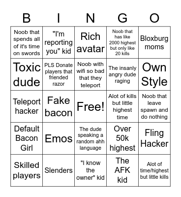 Steal Time and Kill Others Bingo Card