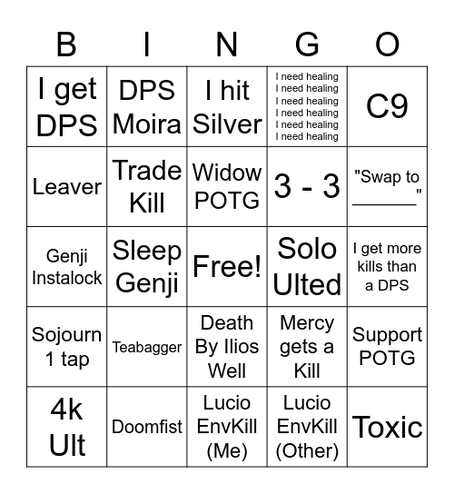 Overwatch 2 Competitive Bingo Card