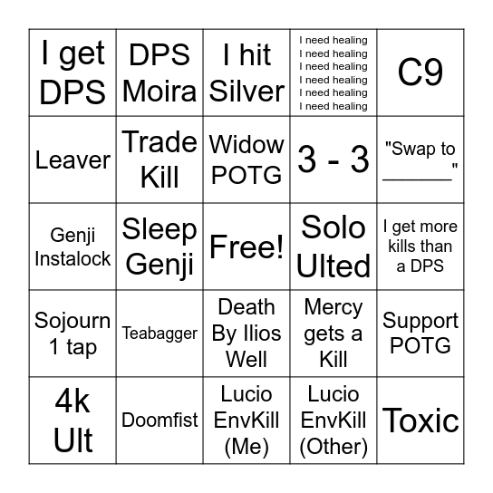 Overwatch 2 Competitive Bingo Card