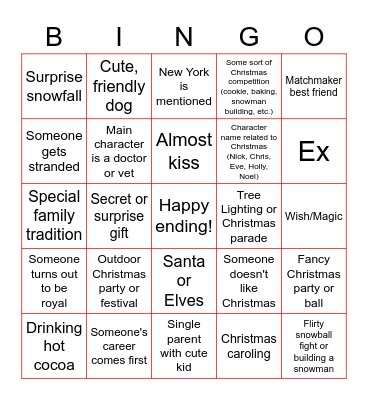 Hallmark Christmas Movie Bingo Card