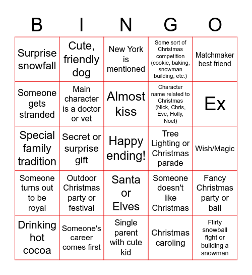 Hallmark Christmas Movie Bingo Card