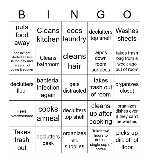 Abby Gets Homework and Chores Done Bingo Card