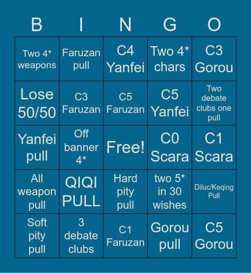 Wanderer Bingo Card