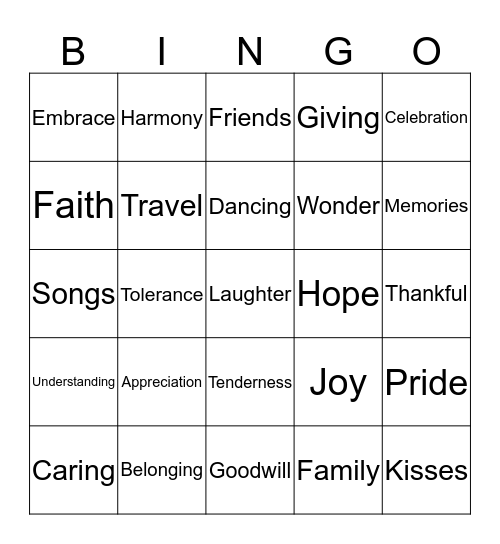 Holiday celebration 2015 Bingo Card