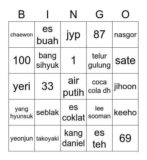 hngh Bingo Card