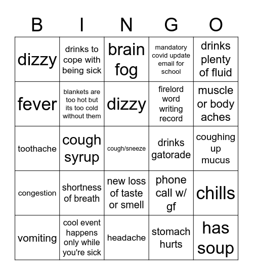 Jack's 2022 Covid Bingo Card Bingo Card