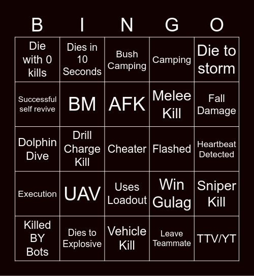 Warzone 2 Bingo Card