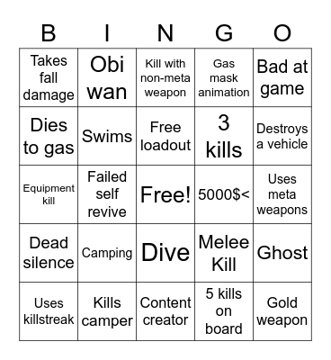 Warzone spectate bingo Card