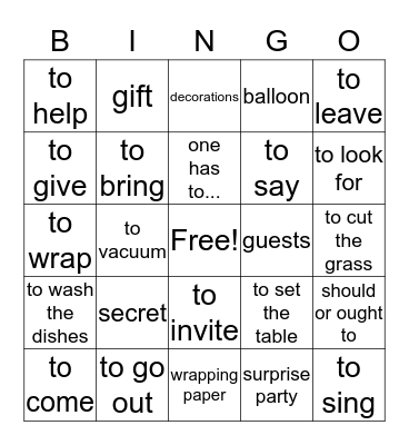 U5L2 Spanish II Bingo Card