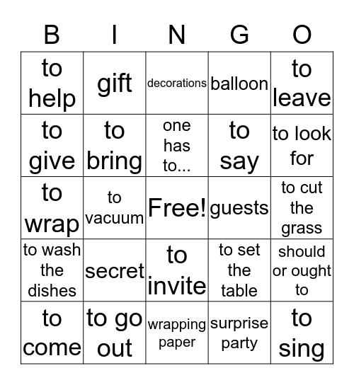 U5L2 Spanish II Bingo Card