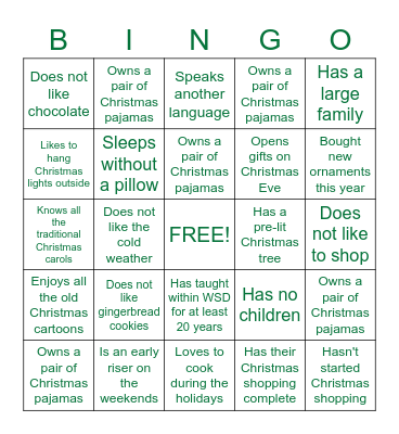 Christmas  People Bingo Card