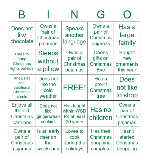 Christmas  People Bingo Card