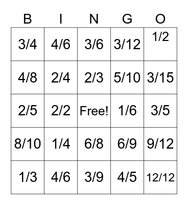 EQUIVALENT FRACTIONS Bingo Card