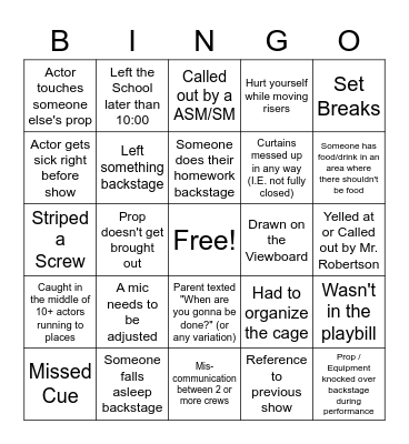 Falcon Theatre Show Bingo Card