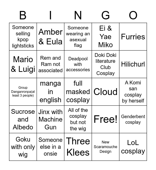 MangaFest Bingo Card