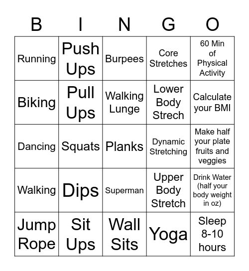 5 Components of Fitness Bingo Card