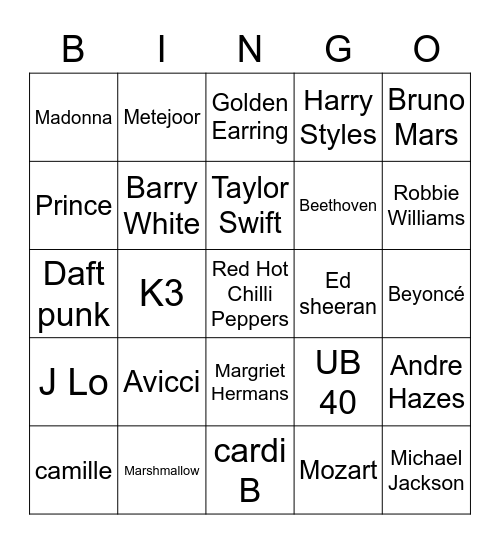 Muziekbingo Card