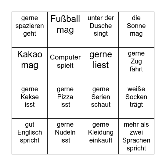 Finde eine Person, die ... Bingo Card