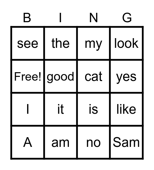 Snap Words # 1 Bingo Card