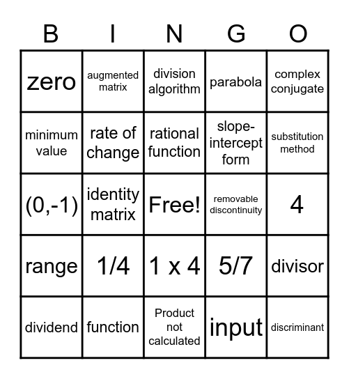 More precalculus review... :| Bingo Card