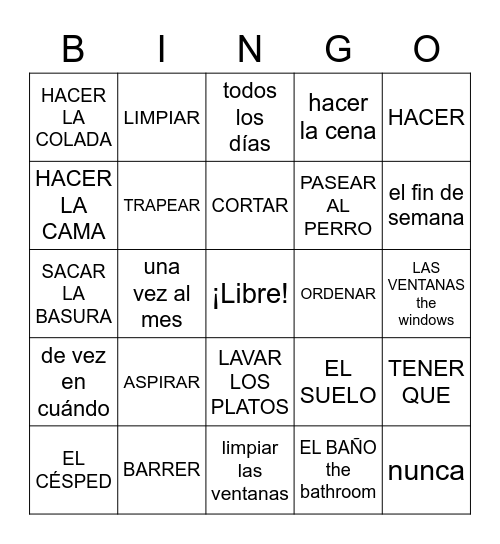 TAREAS DEL HOGAR Bingo Card