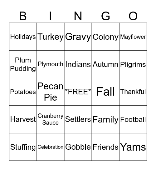 Integra-Thanksgiving Bingo Card