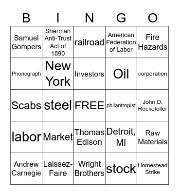 Industrialization  Bingo Card