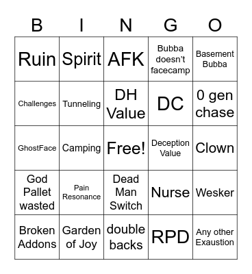 DBD Bingo Card