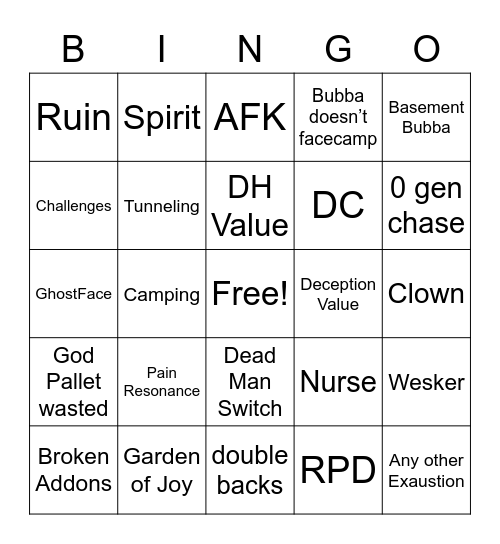 DBD Bingo Card