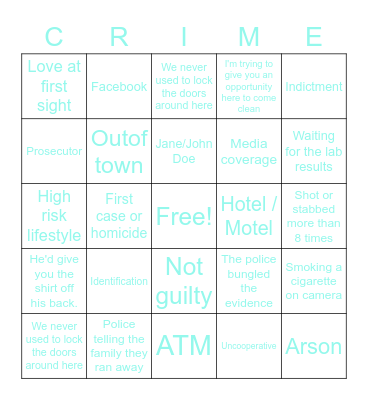 CRIME Bingo Card