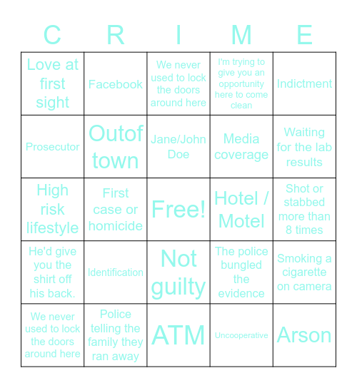 CRIME Bingo Card