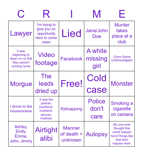 CRIME 2 Bingo Card